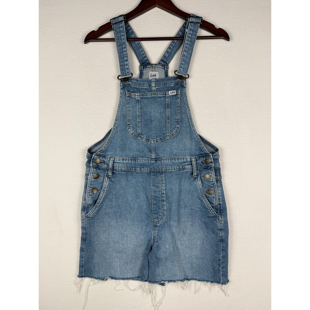 Lee Workwear Womens M Denim Shortalls Medium Wash Frayed Hem 90s Y2K 112353273